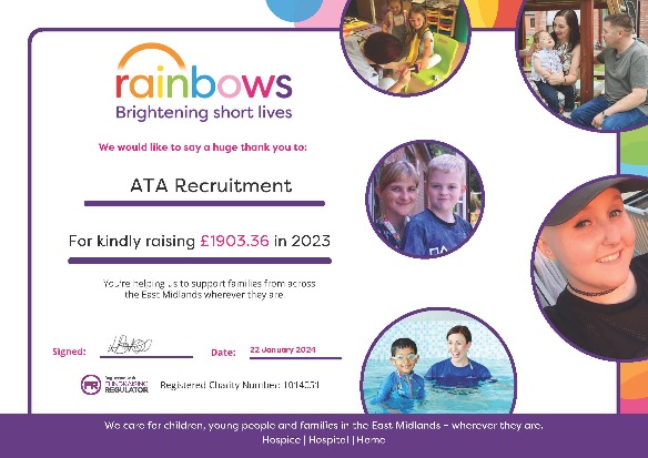 Rainbows Charity Certificate 