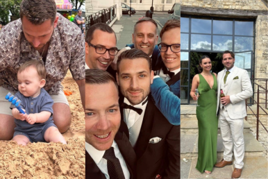 Images of him with his work colleagues as well as him with his child and one with his partner