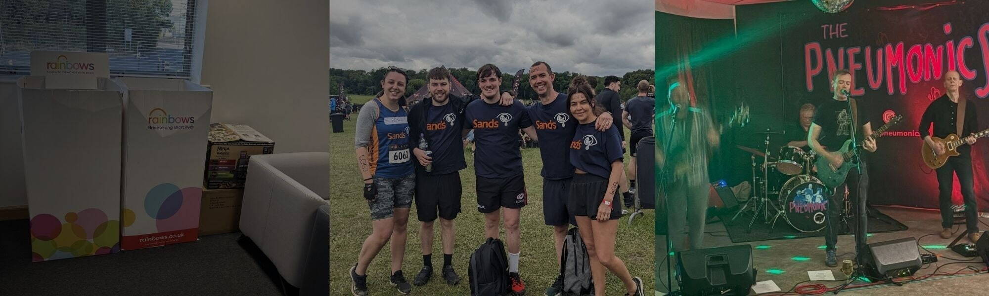 Selection of three images one with collection images, one at a wolf run and one concert image